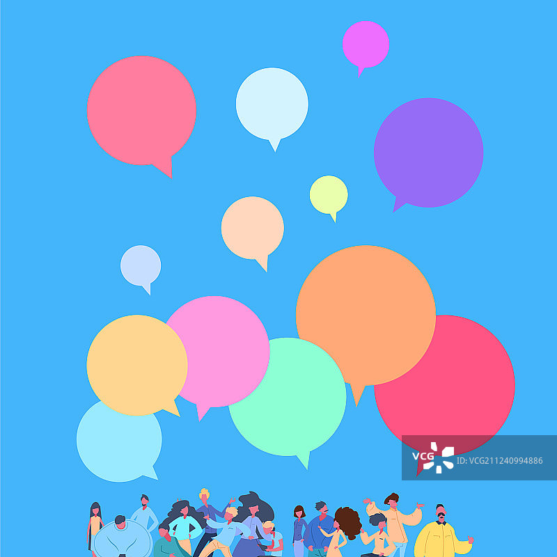 休闲人群群聊气泡站在一起图片素材