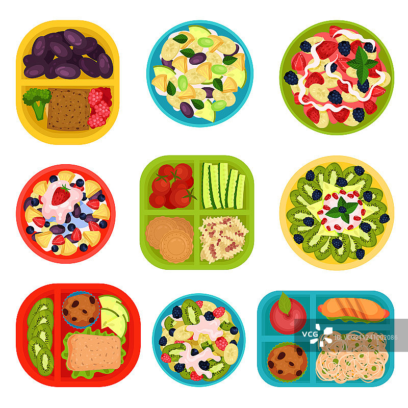 水果沙拉碗扁平化合集图片素材