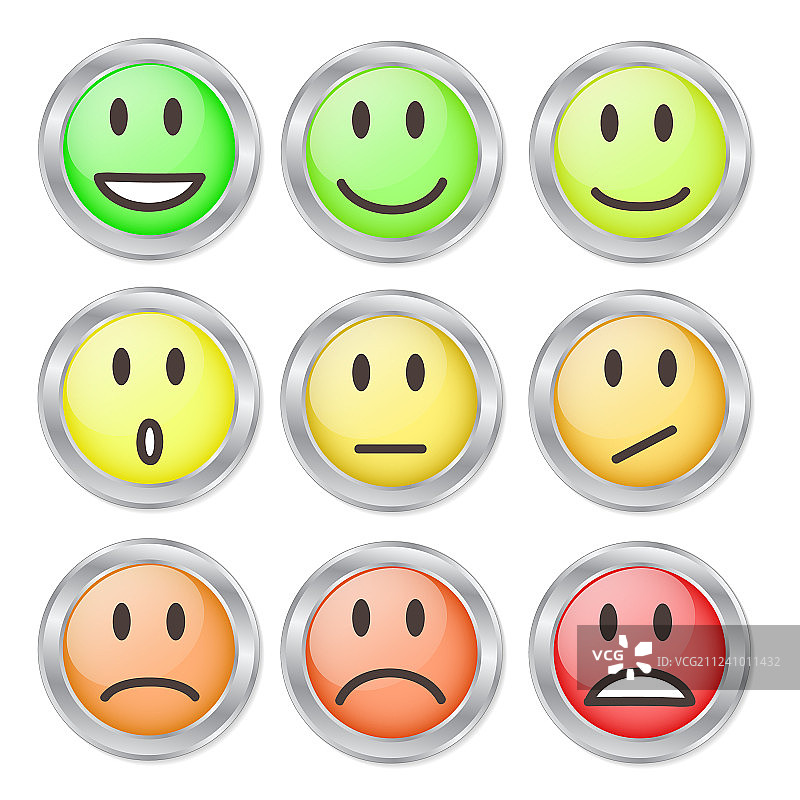 白色背景上的9个彩色笑脸图片素材