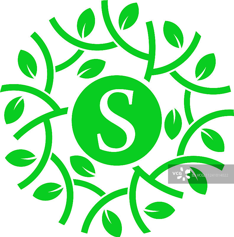 字母S绿色树叶圆形标志概念图片素材