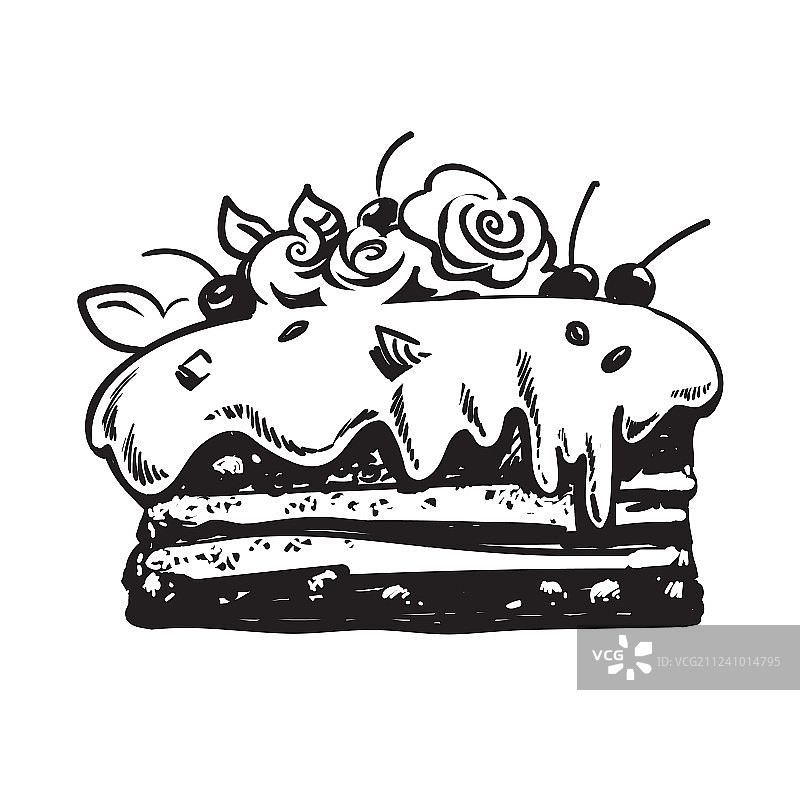 手绘素描杏仁蛋白软糖蛋糕图片素材