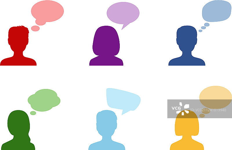 带气泡对话框的人物剪影图案套装图片素材
