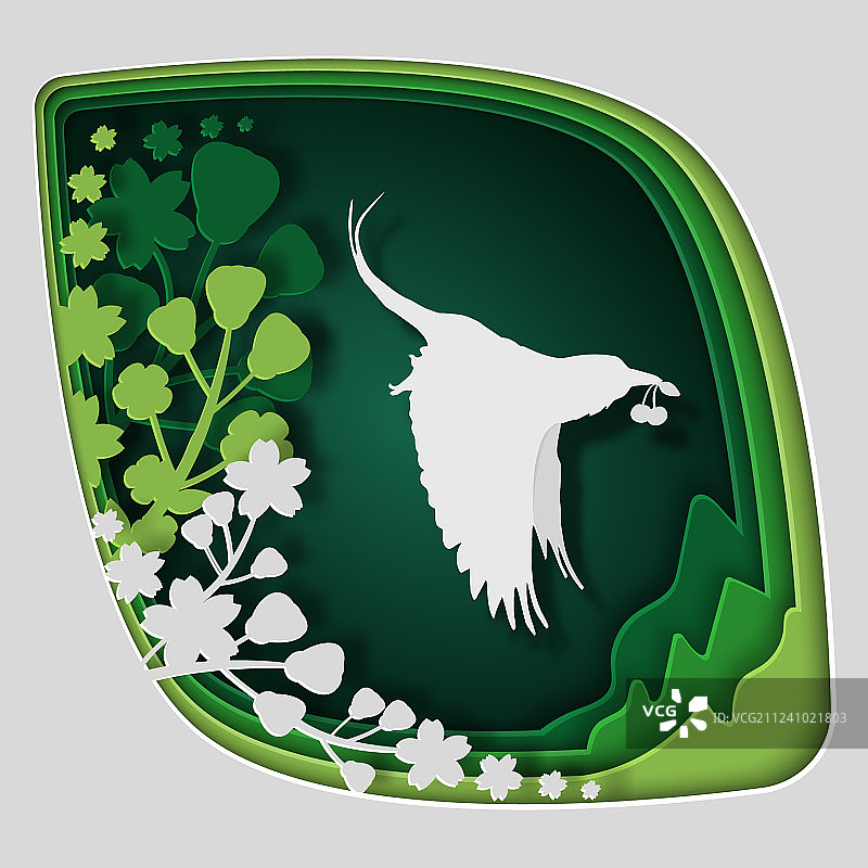 纸艺森林树枝小鸟图片素材