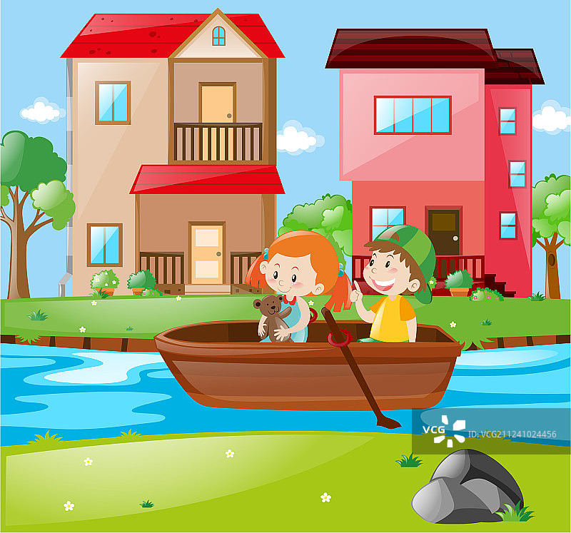 孩子们划船的场景图片素材