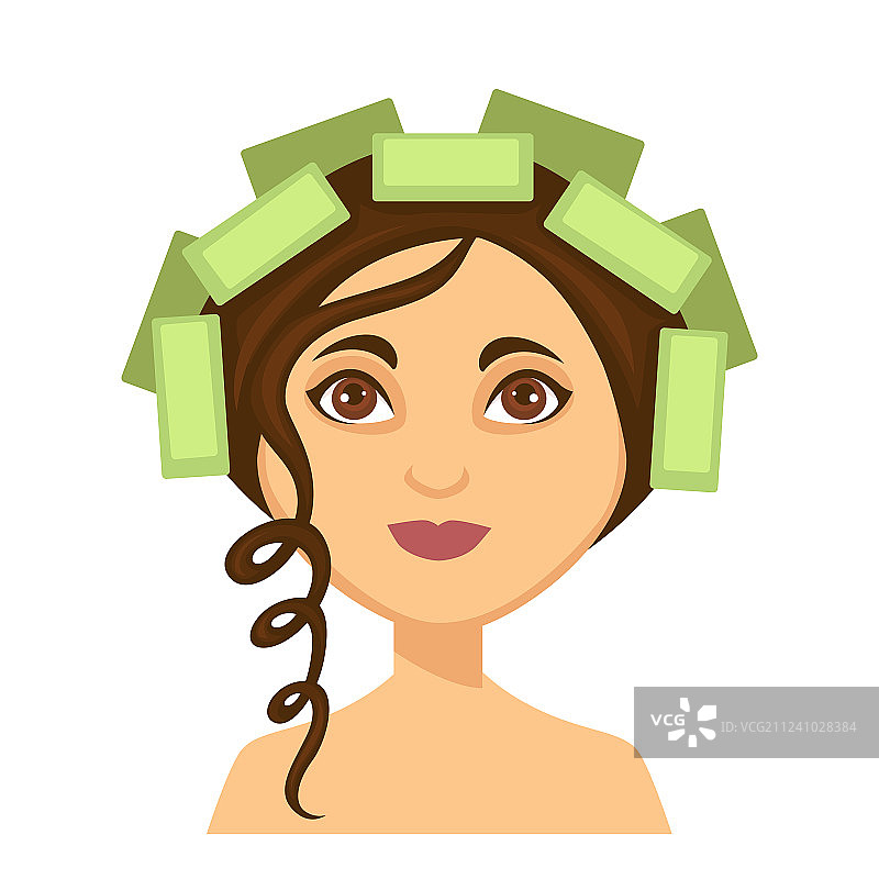 头戴发卷，留着一绺卷发的年轻女人图片素材