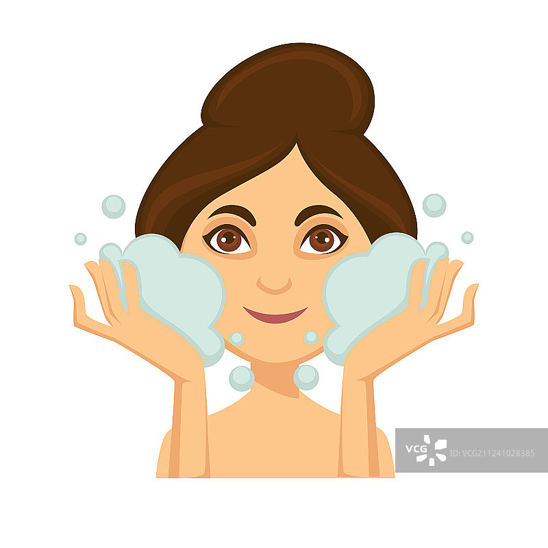 年轻女人用洁面泡沫洗脸图片素材