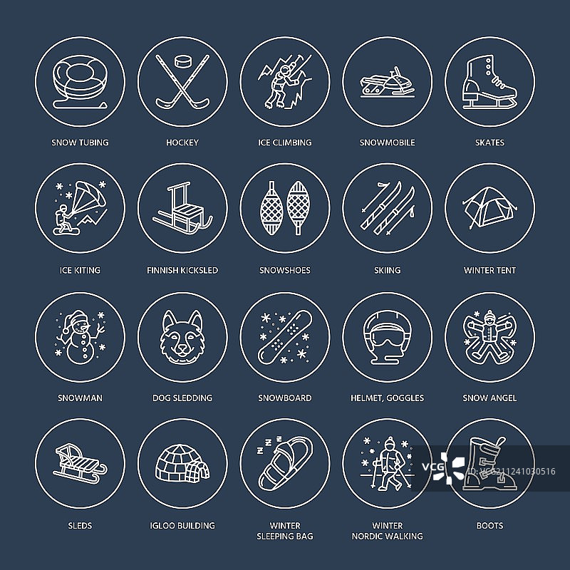 冬季户外运动的可爱细线图标图片素材
