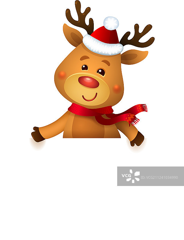 圣诞老人的驯鹿鲁道夫和白色banner图片素材