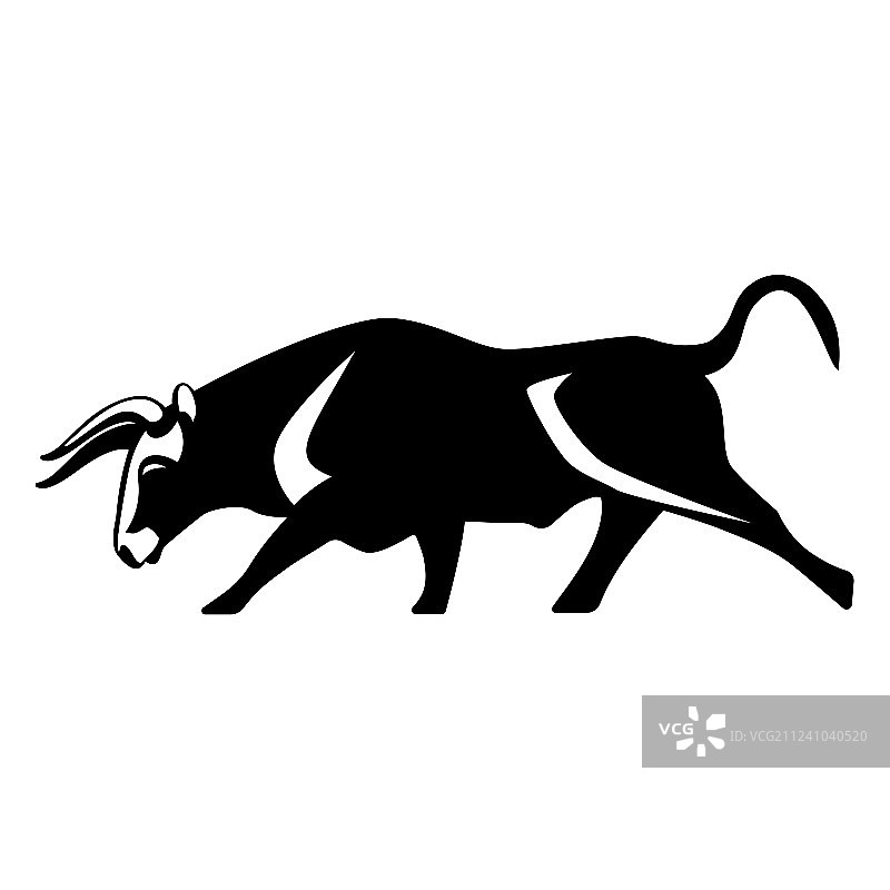 公牛黑色剪影逼真图标图片素材
