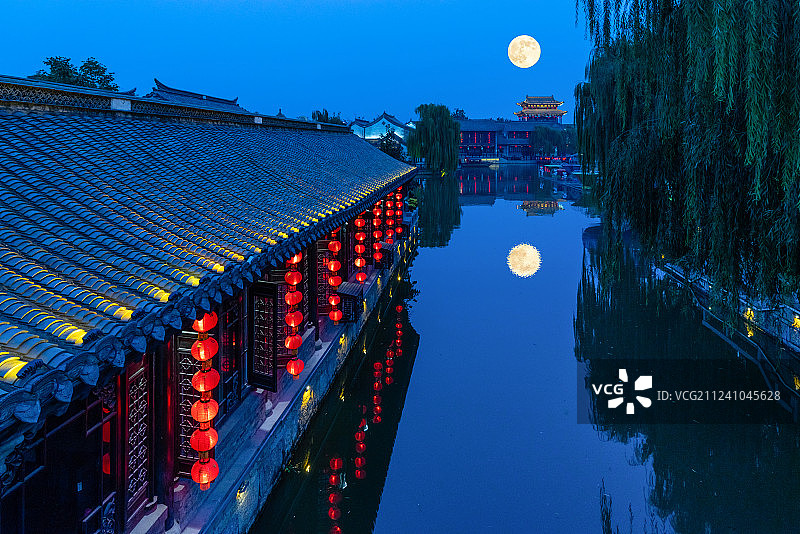 台儿庄古城夜景图片素材