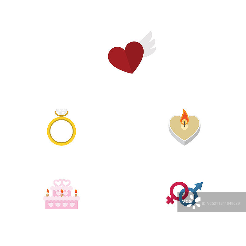 扁平风糕点订婚爱情图标合集图片素材