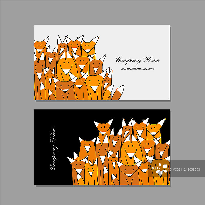 有趣的狐狸一家名片设计图片素材