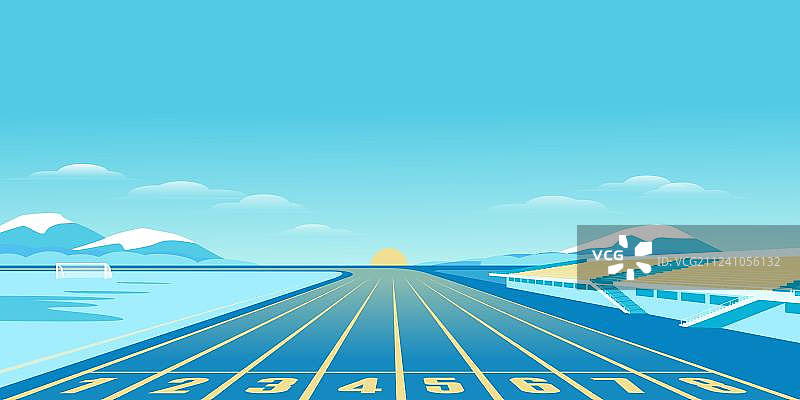 操场体育场跑道起跑线天空矢量图图片素材
