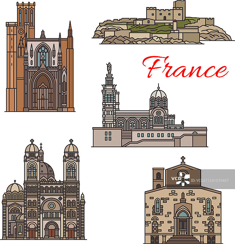 法国旅游地标和景点图标图片素材