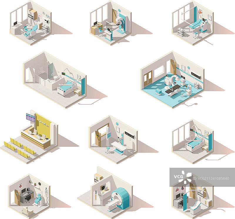 2.5D低多边形医院病房图片素材