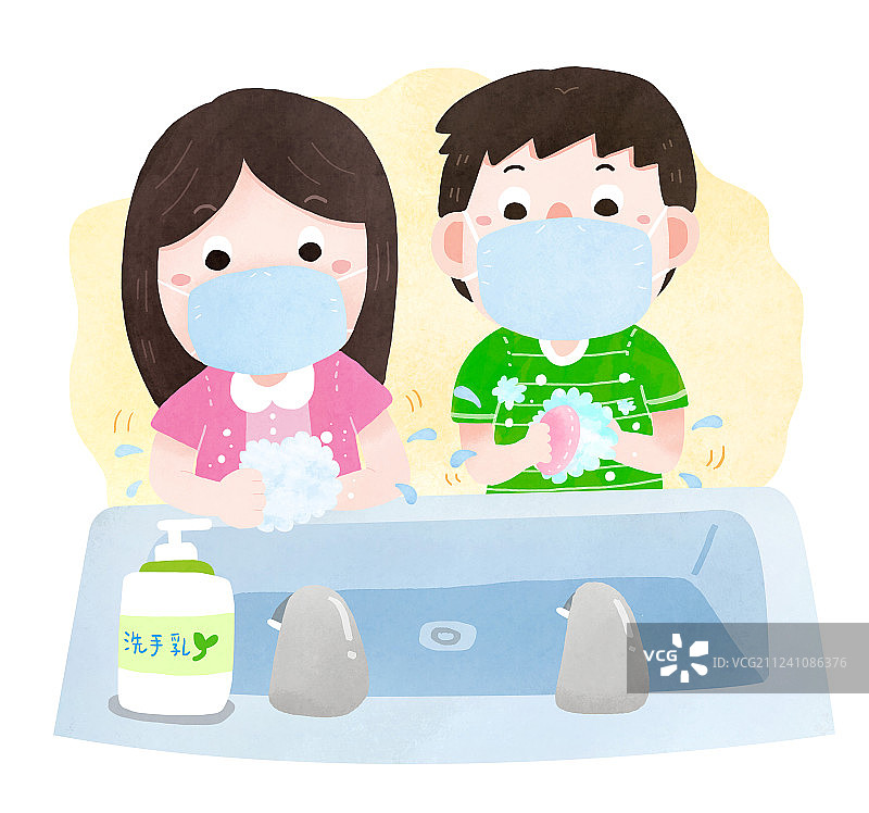 勤洗手保持卫生清洁的男女图片素材