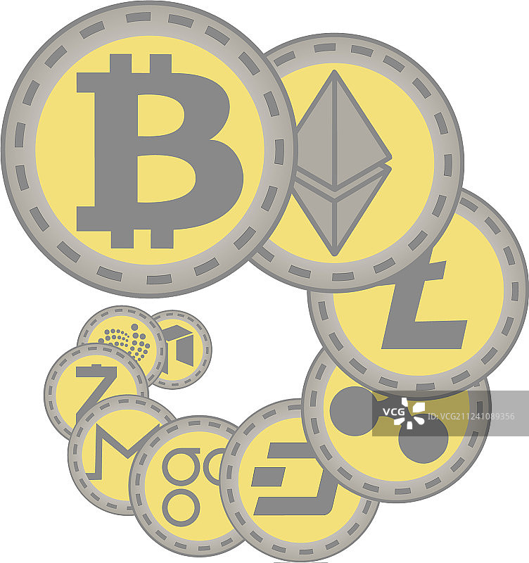 包含比特币在内的一组加密货币图片素材