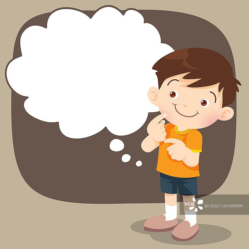 男孩站立思考动作图片素材