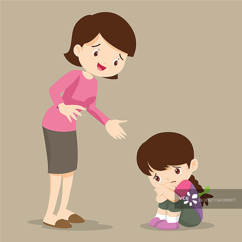 母亲安慰悲伤的女孩图片素材