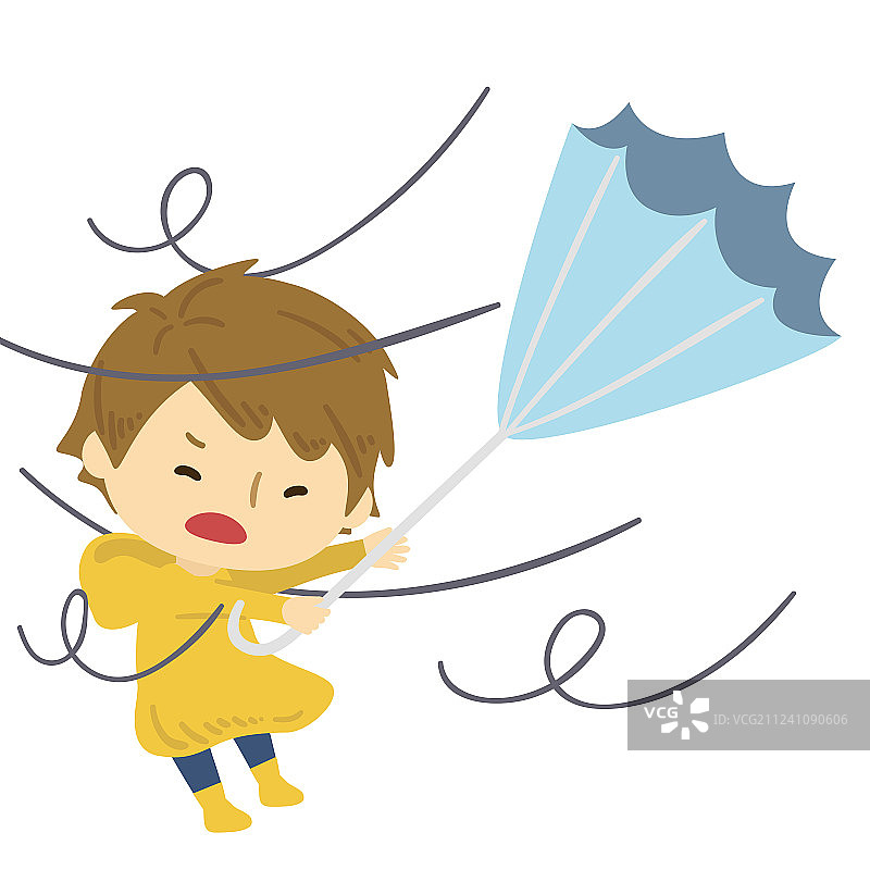 在狂风中伞被吹到开花的人图片素材