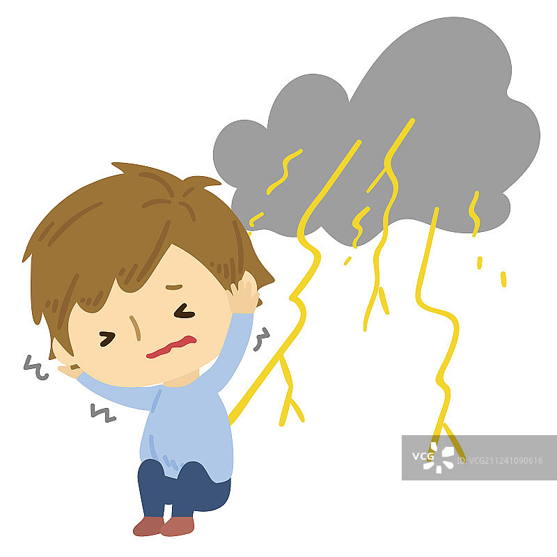 乌云天打雷声作响吓得发抖的人图片素材