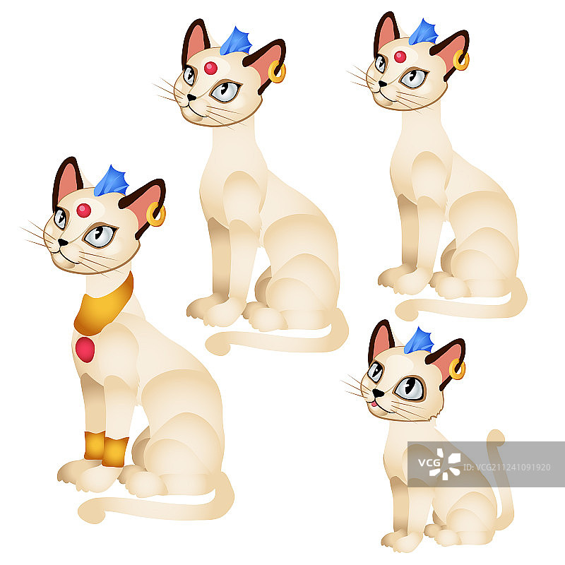 金色装饰的梦幻卡通猫咪合集图片素材