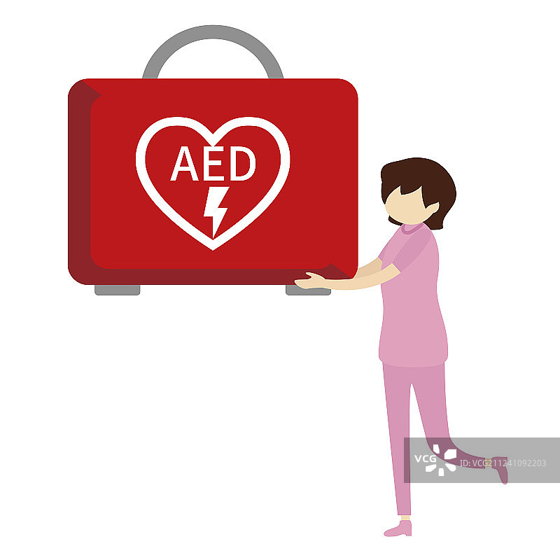 女护士与自动体外心脏电击去颤器图片素材