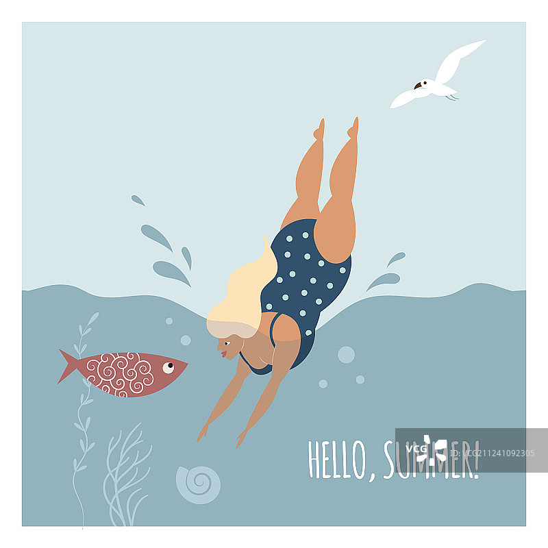 身穿波点泳衣的女人潜水图片素材