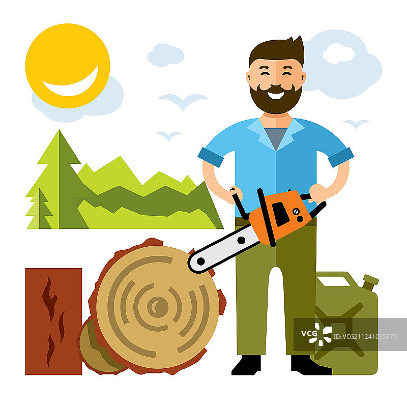 扁平风格的彩色卡通伐木工人图片素材