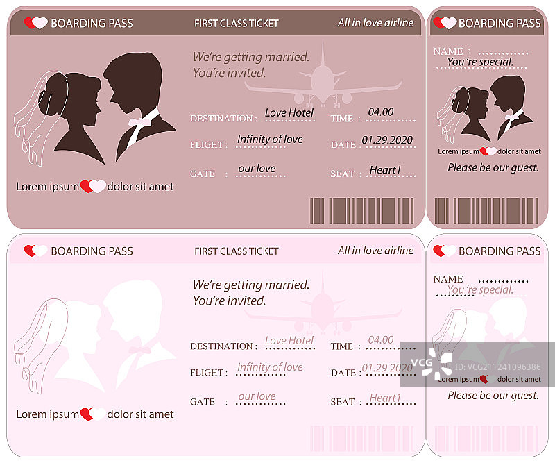 登机牌式婚礼邀请函模板图片素材