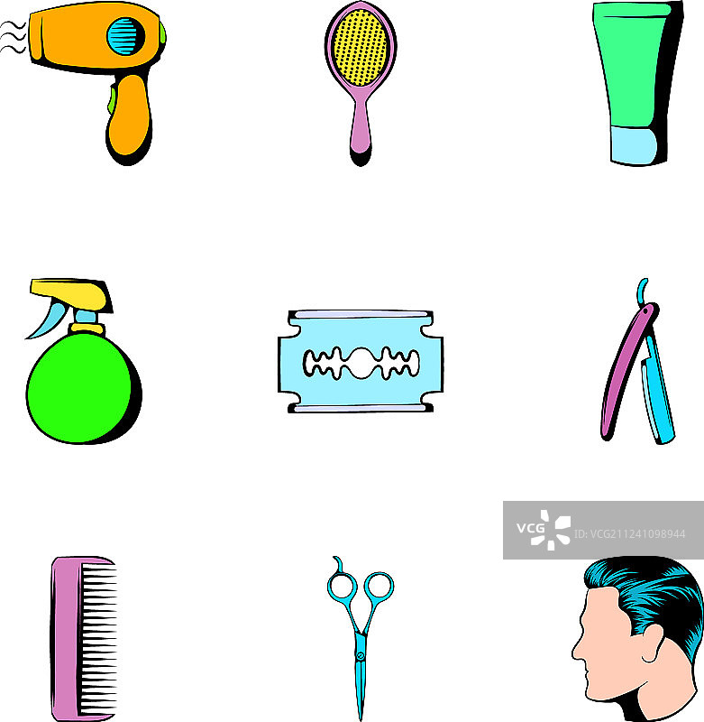 美发沙龙卡通风格图标集图片素材