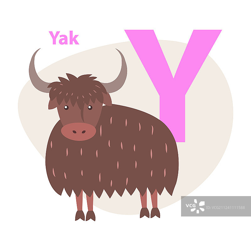 动物园ABC字母与可爱的牦牛卡通图片素材