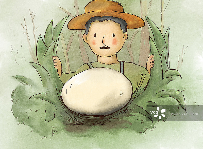 农夫在草丛里发现了一个巨大的蛋图片素材