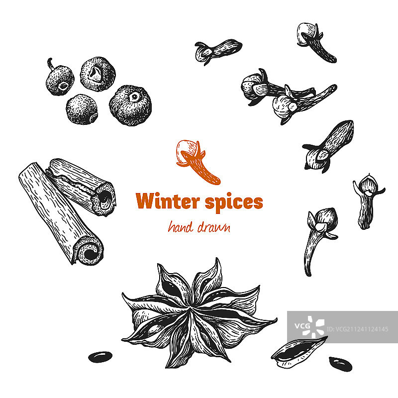 手绘冬季香料图片素材