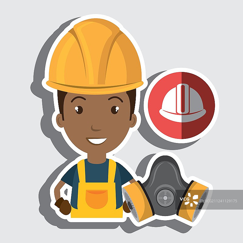 戴头盔和防毒面具的工人图片素材