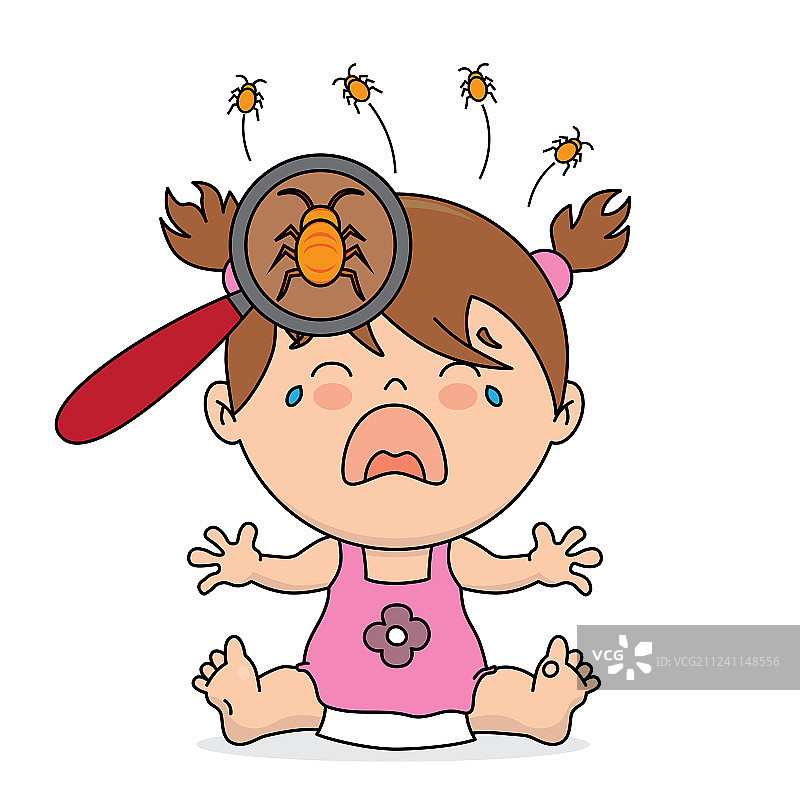 因为长虱子而哭泣的女婴图片素材