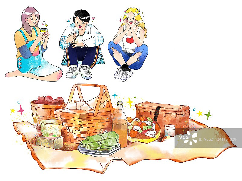 野餐人物男生女生 野炊场景图片素材