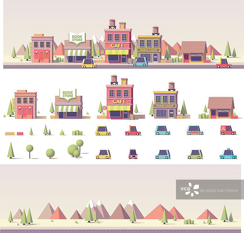 低多边形建筑和城市景观图片素材