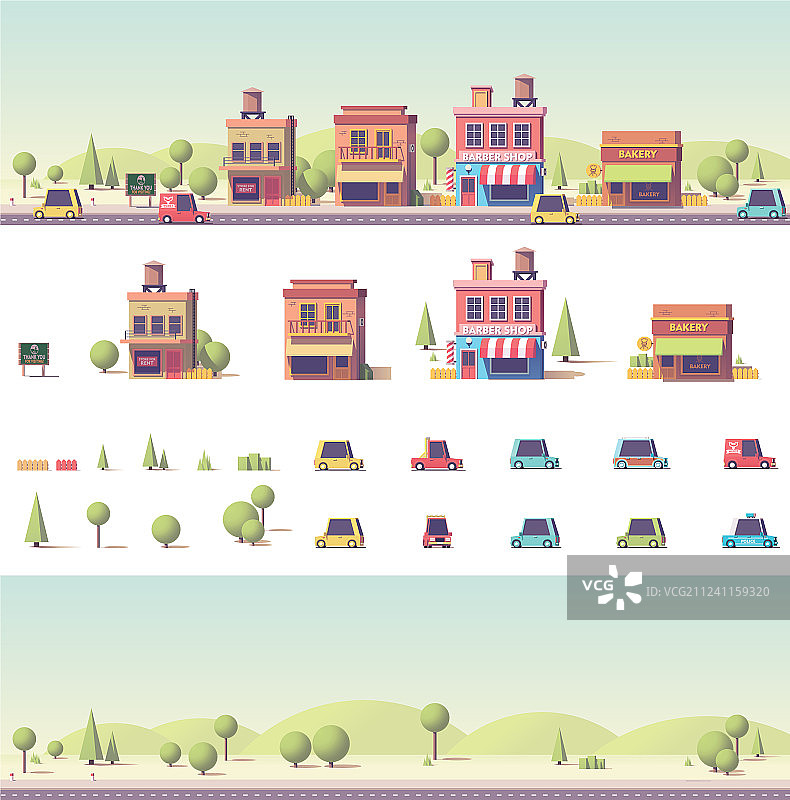 Low Poly风格2D建筑城市场景图片素材