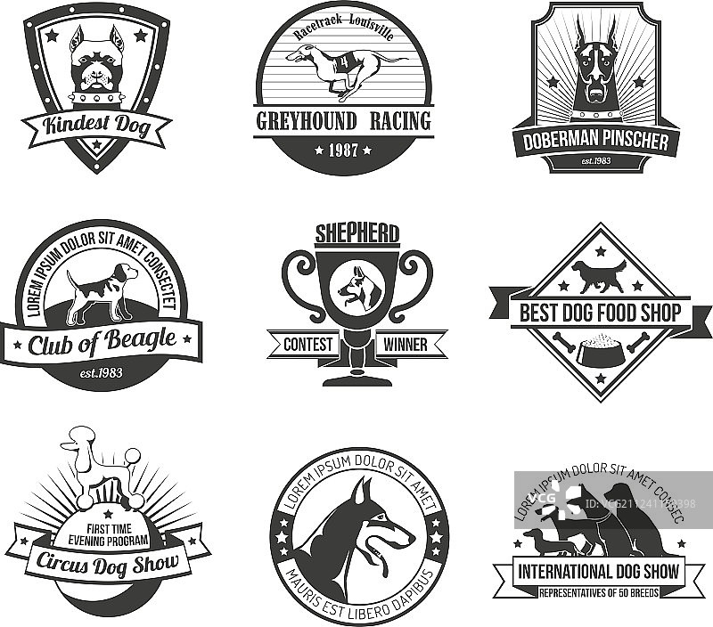 狗徽章套装图片素材