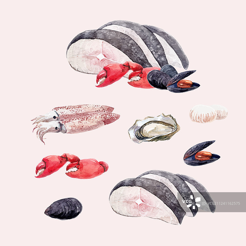 水彩海鲜套餐图片素材