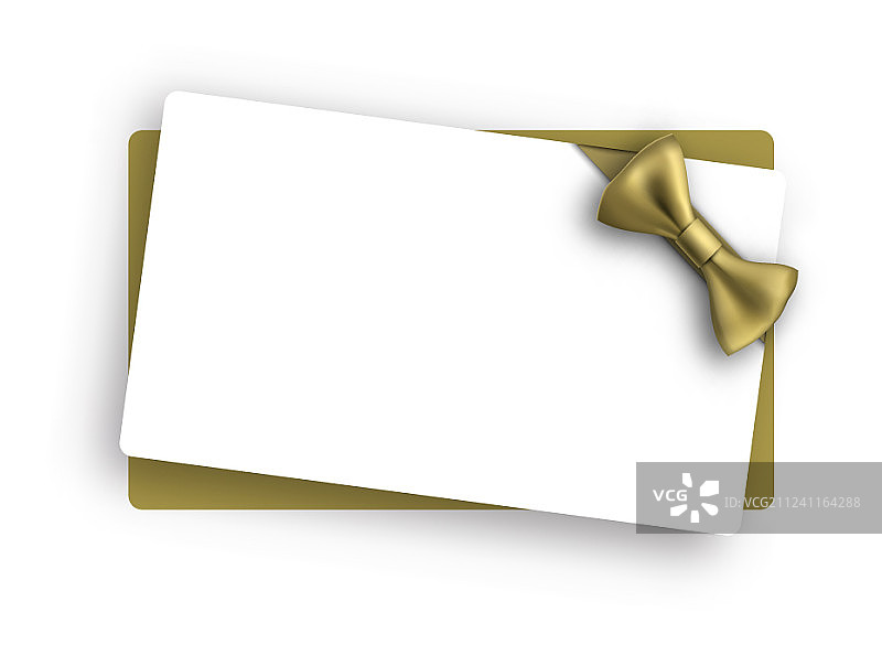 带金色蝴蝶结的白色节日贺卡图片素材