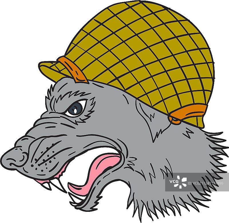 二战头盔中咆哮的灰狼头素描图片素材