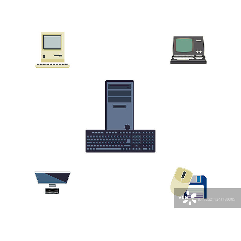 扁平风格处理器PC电脑图标套装图片素材