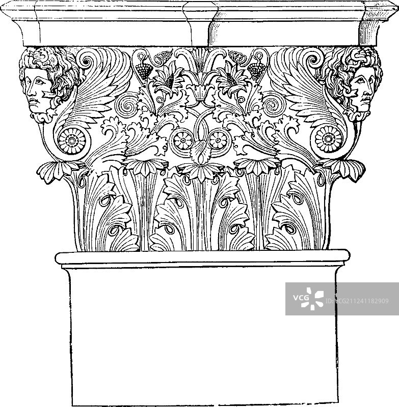科林斯柱头复古雕刻图片素材