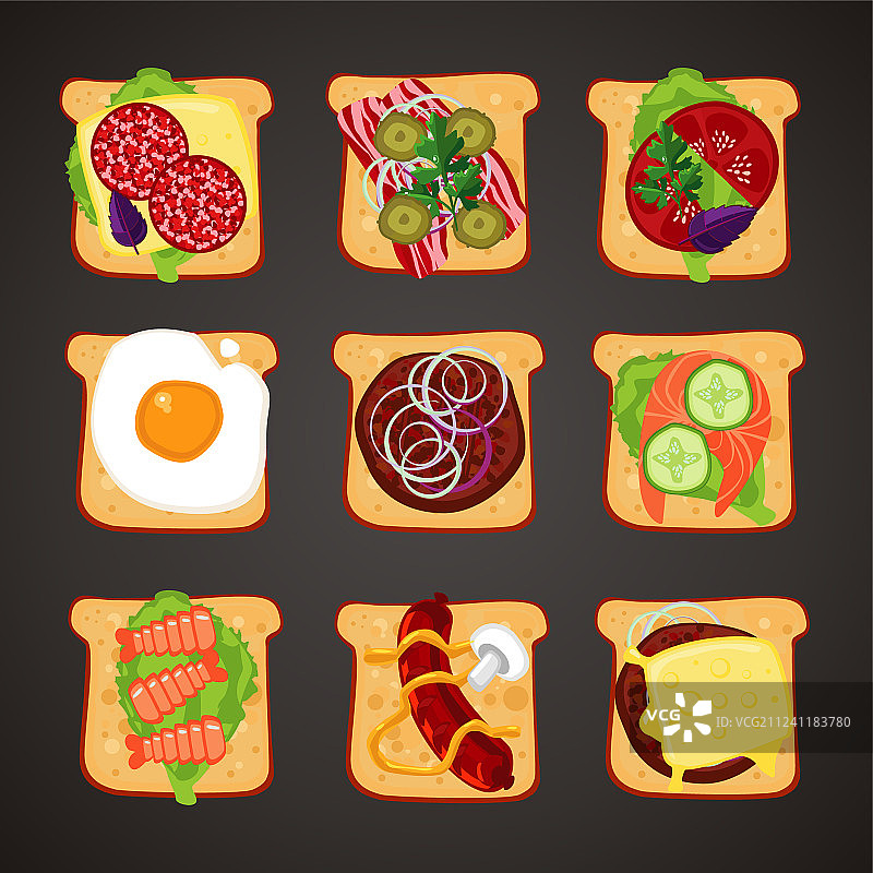 具有不同配料的三明治的俯视图图片素材