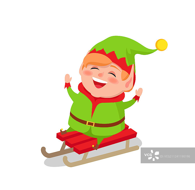 快乐的精灵乘坐雪橇，白色背景图片素材