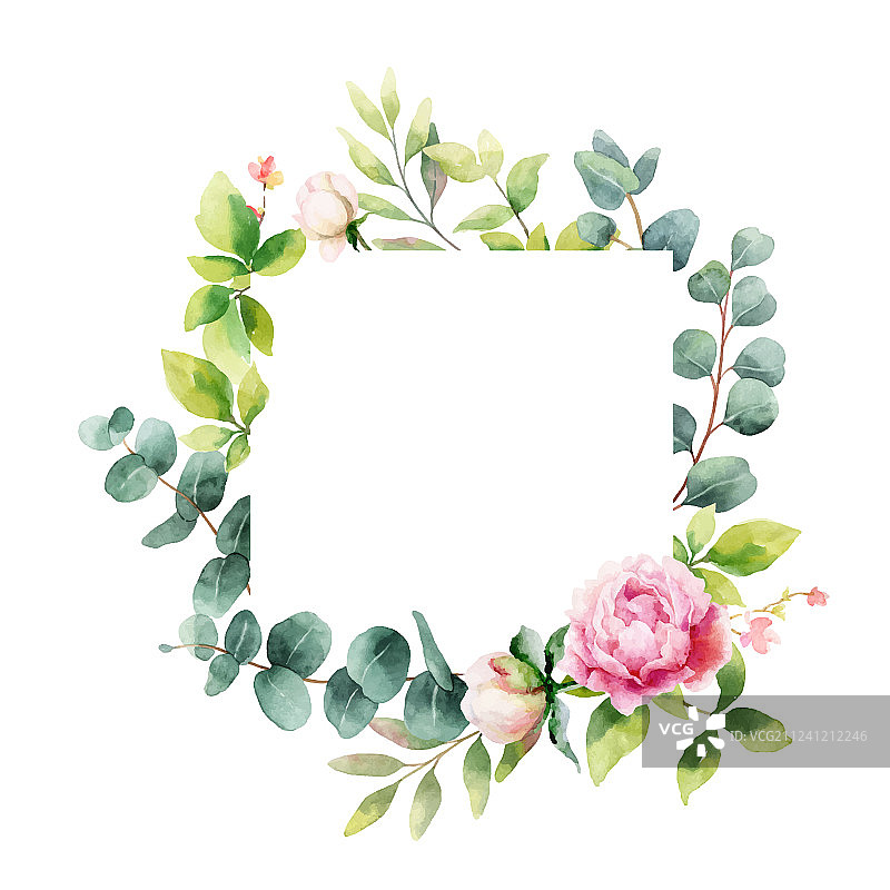 水彩手绘牡丹花环图片素材