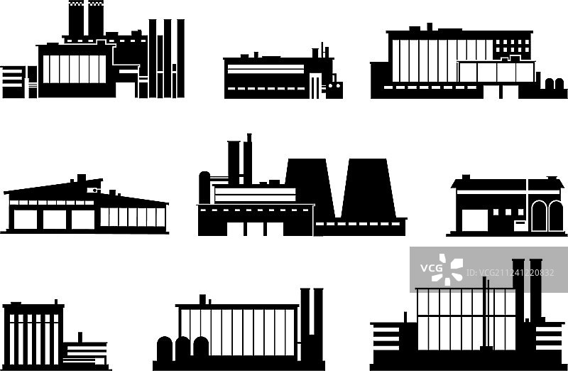 工厂制造厂房和仓库黑色图标图片素材