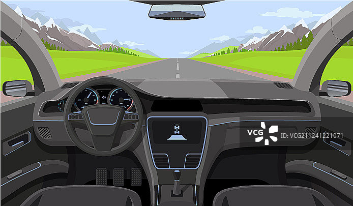 车辆驾驶室内部方向盘视角图片素材